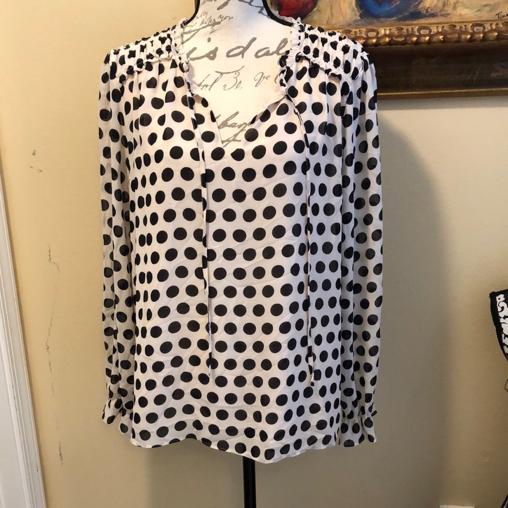 Rose & Olive Polka Dot V-Neck ruffle collar long sleeve toe front top